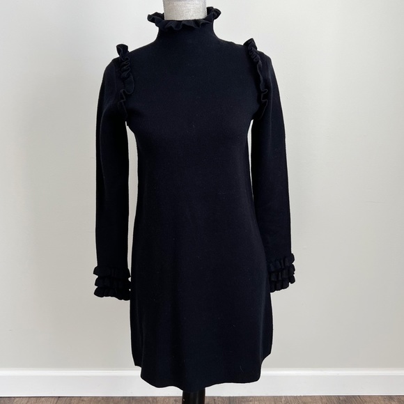 Zara Knit Black Sweater Dress Ruffle Turtleneck High Neck Cozy Medium - Picture 4 of 17